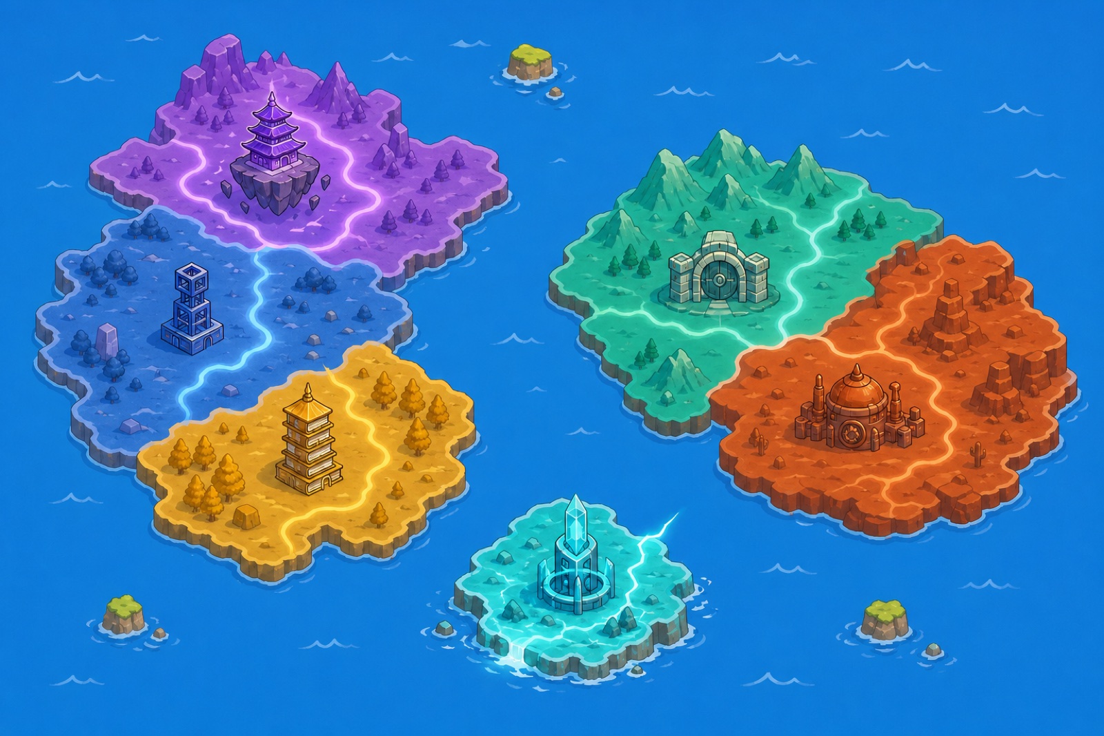 Map of the Stack — the six continents